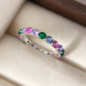 Bague Éternité Multicolore en Plaqué Or avec Zircon Cubique et Cristaux Arc-en-ciel pour Femme - Product Image 6