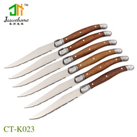 Laguiole 스타일 선물 스테이크 나이프 6Pcs 세트 색상 나무 손잡이 날카로운 테이블 칼