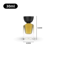 Flacon de parfum carré en verre de luxe de 30 ml avec base épaisse et bouchon à clipser, personnalisation du dessus en bois disponible