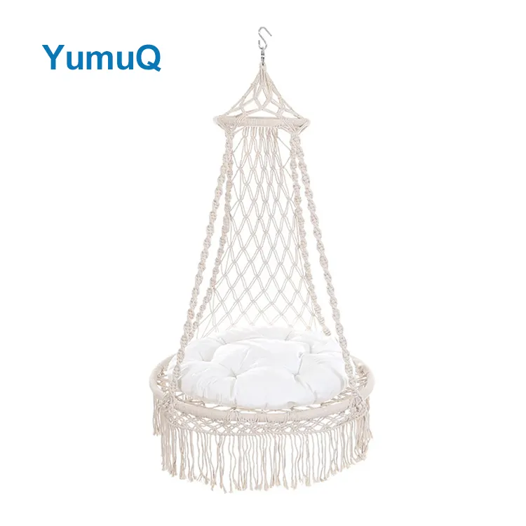 YumuQ diseño bohemio campamento mecedora colgante portátil mejor Columpio de bambú negro cuerda hamaca silla plegable con soporte