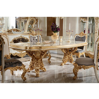 Ensemble de meubles de salle à manger classiques en bois massif, fabriqués à la main, de style royal et luxueux, avec table à manger sculptée