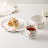Madou 350 ml – Assiette en céramique 3D style coréen Tulipe, peinte à la main, pour petit-déjeuner, gâteaux et desserts