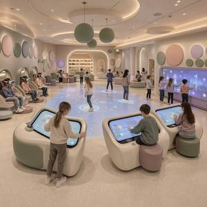 Parque Infantil Interior Minimalista Morandi |   Diseño Inmersivo de Arte y Ciencia con Piscina de Pelotas, Toboganes, Piso Estrellado y Zona de Juego Digital - Product Image 3