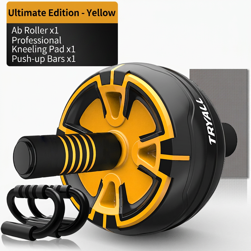 Rueda abdominal premium negra y amarilla + Soporte para flexiones en forma de S