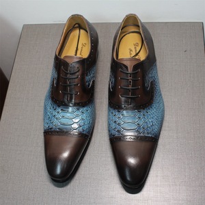 Chaussures en cuir pour hommes à motif <span class=keywords><strong>serpent</strong></span>, bout pointu, colorées, pour affaires et décontracté, en cuir véritable sculpté - Product Image 2