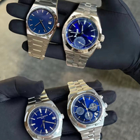 Reloj de Hombre Estilo Extranjero, Esfera Azul, Acero Inoxidable, Reloj de Pulsera de Lujo Mecánico Automático
