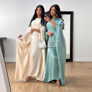 Été Moyen-Orient Musulman Afghan Femmes Longues Élégantes Col <span class=keywords><strong>V</strong></span> Fine Manches Longues Maxi Brillant Soie Satin Robes Décontractées - Product Image 1