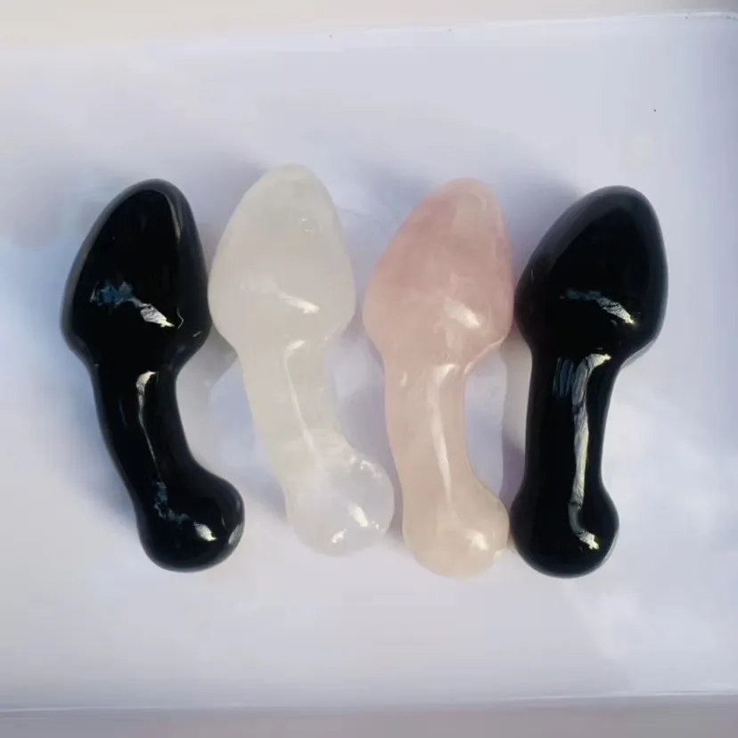 Wholesale quartz crystal dildo healing Black obsidian massage wand crystal dildo Hand carved Healing crystal dildo for women