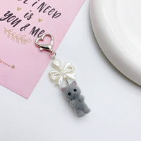 Nouveau Porte-clés Chat en Peluche Kawaii avec Nœud Papillon et Animaux en Flocage, Pendentif Mode en Résine, Breloque de Sac, Accessoires