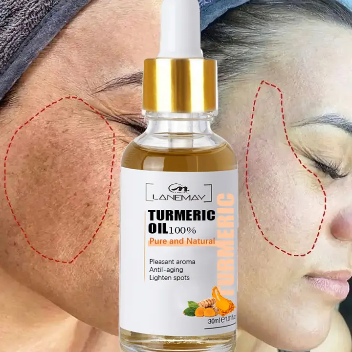 Óleo facial anti-envelhecimento orgânico natural, óleo essencial anti-acne, clareamento, com vitamina c, turmerico, tumerico