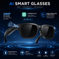 Lunettes Intelligentes IA avec Caméra 20MP, Anti-tremblement 6 Axes, Traduction IA, Transfert Wifi6, Type-C W660
