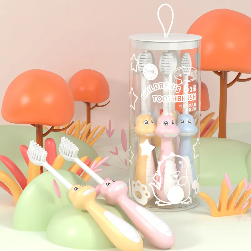 Oem Soft Kids Toothbrush Crianças Cute Baby Cartoon Dinosaur Handle Whitening Toothbrush Para Uso Doméstico Atacado