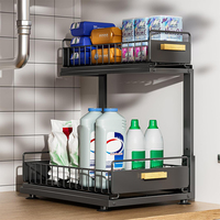 Nouveau panier coulissant réglable pour armoire de cuisine 2026, étagères de rangement pour armoire, organisateur à 2 niveaux, organisateur coulissant sous l'évier