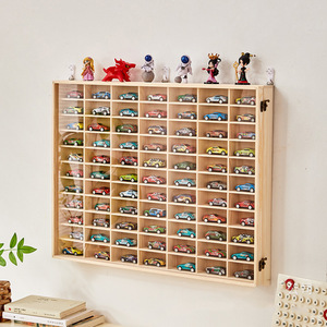 <b>Wall</b> <b>Mounted</b> Wooden Car Display Rack 60 Compartments With Lid For Toy Storage <b>Shelf</b> - Product Image 1