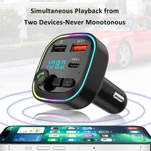Portable Wireless Car MP3 Player With BT5.0 Handsfree Call FM Transmitter Colorful LED Lighting QC3.0 Fast Charging