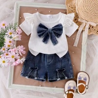 Vêtements pour enfants - Ensemble bébé européen et américain avec nœud papillon, t-shirt à manches courtes + short, tenue simple en deux pièces