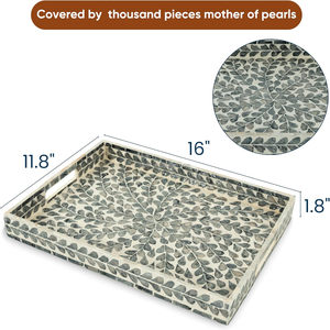 Gelakt Parelmoer Ingelegd Mozaïek Dienblad Rechthoekige Houten Marmeren Handgrepen Voor Thee Ontbijt Borden - Product Image 3