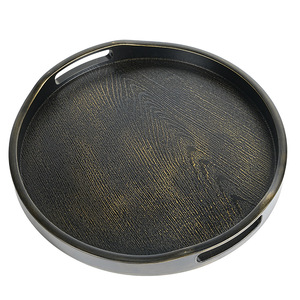 Bandeja de té redonda de estilo chino, bandeja de plástico de imitación de cobre para el hogar, para servir té, café, comida, uso diario - Product Image 5