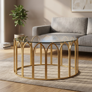 Modern Marble Top Tempered <b>Glass</b> <b>Coffee</b> <b>Table</b> with <b>Gold</b> Brass Frame Midcentury Design for Living Room Furniture - Product Image 1