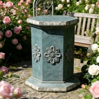 Colonne décorative de jardin vintage en résine verte irrégulière, peinte à la main, avec motif floral en relief, support pour plantes de patio, résistant aux intempéries