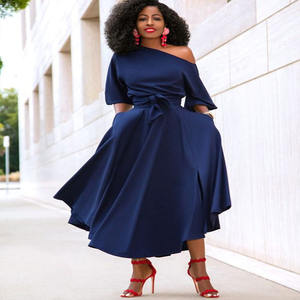 Abito Casual da donna taglie forti allentato con spalle scoperte tasca manica corta elastico in vita tinta unita moda Casual da donna - Product Image 5