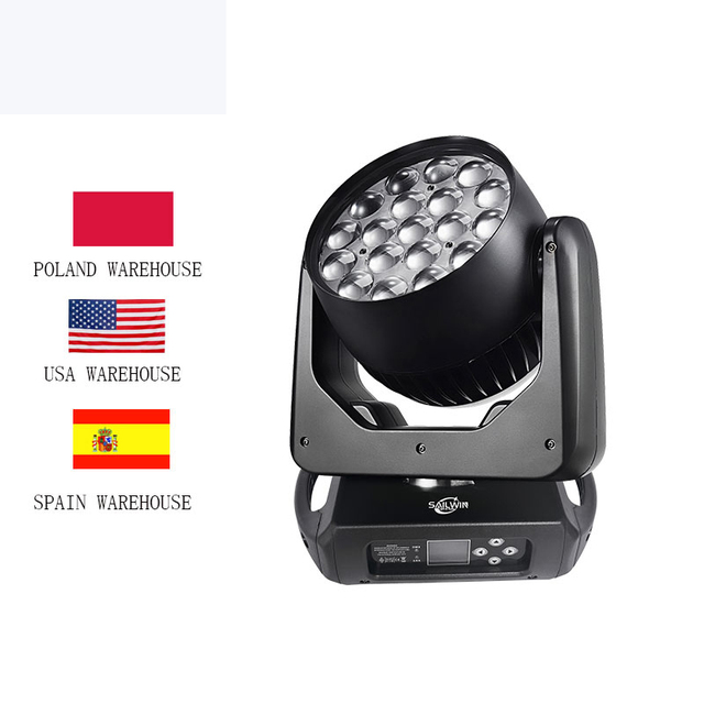 0 TAX POLAND STOCK 19X15W ZOOM LED Moving Head Wash Light Aura DMX512 RGBW 4IN1 LED Stage Moving Head Lights for Disco Party