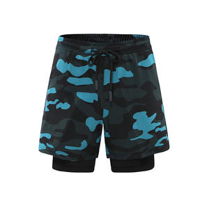 Erkek antrenman kıyafeti Camo desen yaz koşu şort kordonlu ve fermuar cepler ile hızlı kuru 2 in 1 spor salonu egzersiz şortu - Product Image 2