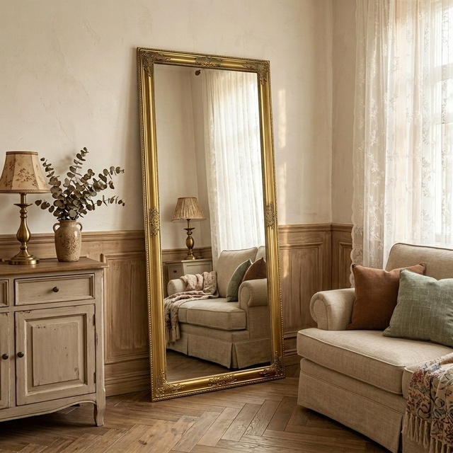 Customized Antique Home Decor Dressing Mirror Large Baroque French Body Mirror Vintage Decorative Wooden Frame Room Floor Mirror