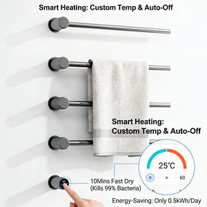 Toallero eléctrico inteligente montado en la pared, secado de calefacción, calentador de toallas con cableado radiante recto, acabado cepillado - Product Image 3