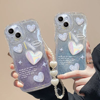 Coque de téléphone ondulée avec chaîne papillon pour iPhone 17 16 Pro Max 15 14 13 12 11, transparente, couleurs dégradées, protection arrière