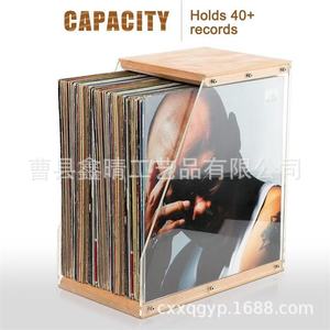 Wooden Vinyl <b>Record</b> <b>Storage</b> Rack With Acrylic Front Holds 40 Plus <b>Records</b> For Living Room Or Desktop Use - Product Image 1