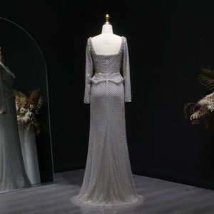Jancember LSZ633 Magnifiques Robes de Soirée Droites Grises à Col Carré avec Cristaux et Perles - Product Image 3