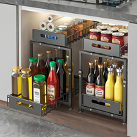 Schwarzer Schrank-Organizer für die Küche, Ausziehbarer Unterschrank-Organizer, Bodenschrank-Organizer, Küchenschrank mit 2 Ebenen und Schublade