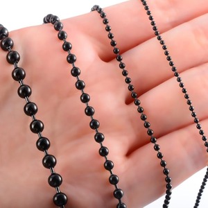 Collier de perles pour femmes et hommes, chaîne à billes en acier inoxydable, accessoires de bijoux pour le cou, collier rond Rolo plaqué noir - Product Image 5