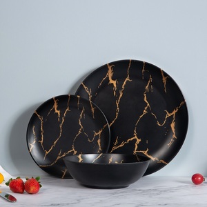 Juego de Vajilla de Melamina con Estampado Dorado Denar, Juego de Vajilla de Mármol Negro, Vajilla para el Hogar con Efecto Mármol Dinar - Product Image 3
