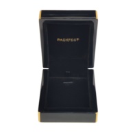 Boîte à bijoux en bois noir brillant avec bordure dorée, doublure en velours, logo personnalisé, couvercle à charnière pour l'affichage en magasin et l'emballage cadeau des marques de bijoux