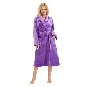 MQF Plush Long Sleep Wear Women Pajama With Pocket For Soft Warm Luxury