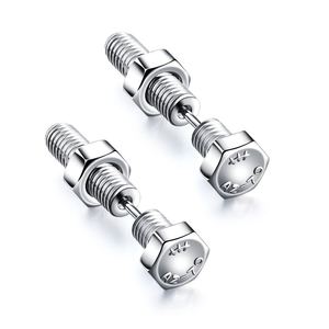 Classic Punk Style Screw-Shaped Stainless Steel <b>Stud</b> <b>Earrings</b> for Men | Available in <b>Black</b> and Silver - Product Image 3