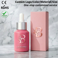 Bon prix, flacon compte-gouttes en verre rose vide rechargeable de 15 ml, 30 ml, 60 ml, à épaule inclinée, pour liquides et huiles, avec boîte d'emballage personnalisable