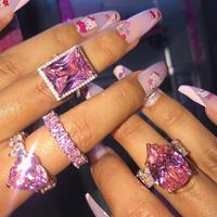 Luxe nieuwe mode ijs-uitgevoerde bling waterdruppel roze pinky bling CZ ringen voor meisjes vrouwen charme Valentijnsdag sieraden cadeau