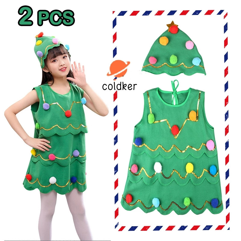Рождественский эльф, костюмы для косплея для детей, зеленое платье Санта-Клауса, Рождественская елка, милые наряды для девочек, шляпа с новым годом