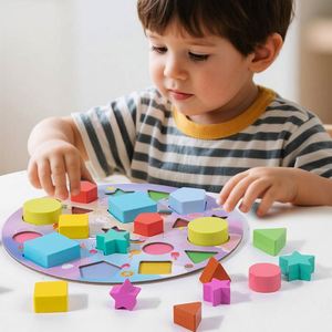 3 4 5 Years Old Boys Girls Brain Teaser Birthday Cake Wooden <b>Puzzles</b> Shape Color Matching Board <b>Games</b> - Product Image 1
