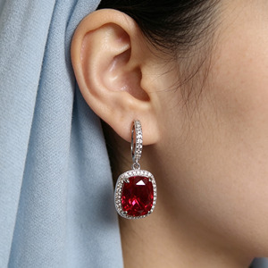 925 silver pigeon blood red ruby <b>earrings</b> pillow shaped light luxury <b>earrings</b> - Product Image 3