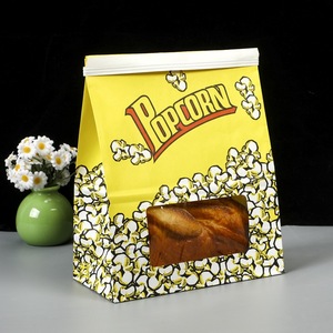 Bolsa de Papel Kraft Antigrasa para Llevar Comida, Biodegradable, con Ventana, Impresión Flexográfica de 6 Colores, Fondo Plano, para Nueces, Bocadillos, Palomitas de Maíz - Product Image 1