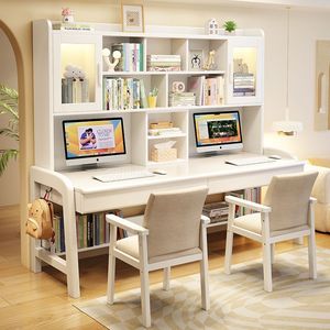 โต๊ะทำงานไม้จริงสองชั้นพร้อมชั้นวางหนังสือสำหรับเด็ก รุ่น 828 สีขาว - Product Image 1