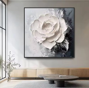 Decoración de Pared Moderna, Lienzo Hecho a Mano, Arte Acrílico Blanco, Arte Abstracto de Pared, Pinturas de Flores con Textura 3D - Product Image 4