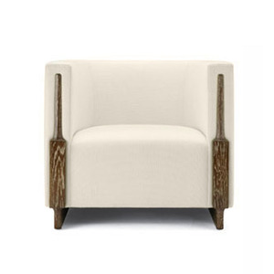 Fauteuil de détente en lin de qualité supérieure avec accents en bois cerisé, fauteuil moderne pour salon, fauteuil design contemporain. - Product Image 1