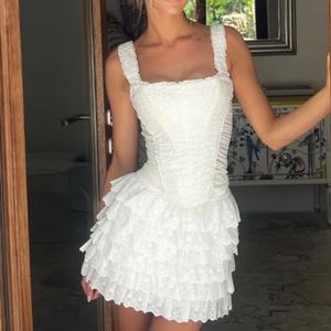 Nuevo Diseño de Colección, Vestido Sexy de Encaje con Etiqueta de Marca Personalizada, Vestido Mini de Gasa con Volantes Cuadrados y Dobladillo Plisado, Estilo Princesa Y2K - Product Image 1