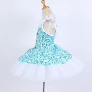 Falda de tutú de Ballet de lentejuelas brillantes turquesa Ropa de baile de niña encantadora traje de baile de tricota blanca puesta en escena - Product Image 3