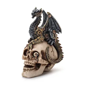 Dragón de resina de lujo, diseño de cabezas de calavera Steampunk, adornos de decoración para Halloween